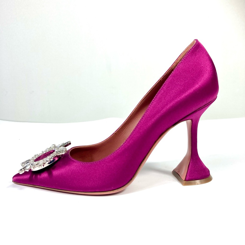 Amina Muaddi Begum Brooch Pointed Toe Pump Magenta Size 37 NEW